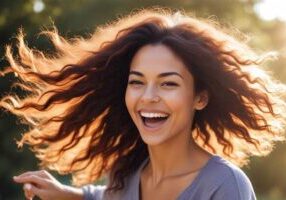 thickening beauty - woman with long, thick hair in the sunshine