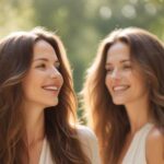 artsy photography depiction of a middle aged brunette with long, beautiful hair in an outdoor setting