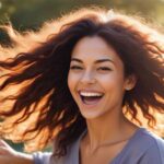 thickening beauty - woman with long, thick hair in the sunshine